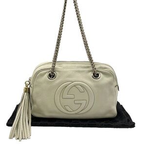 AUTH GUCCI Bag • Authentic GUCCI Off White Pebbled Calfskin Leather, Soho GG Bag
